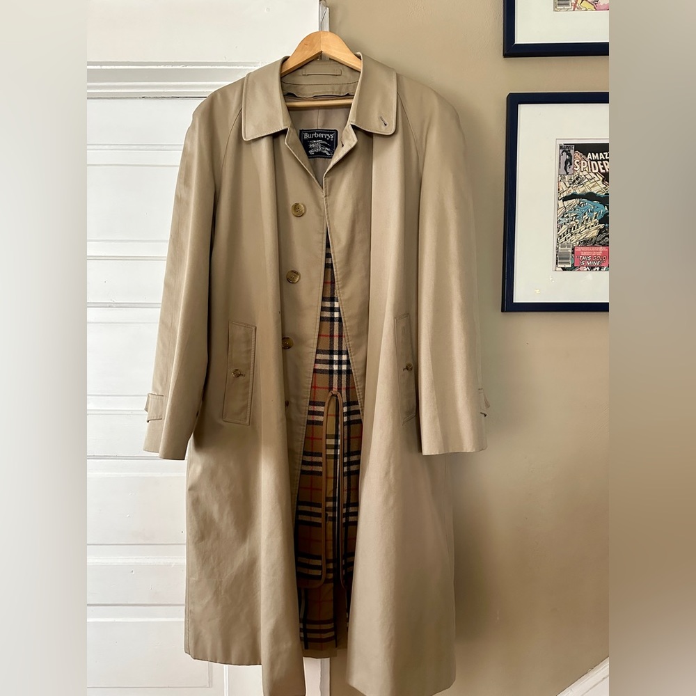 Burberry Vintage Men's Classic Trench Coat Nova Check Removable Wool Liner 42 R